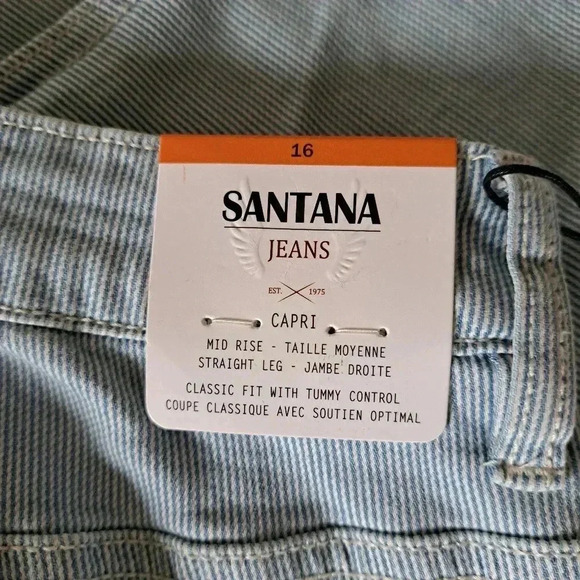 Santana Jeans Cropped Denim Blue  White Stripe Faded Capri Size 16 - Picture 6 of 12